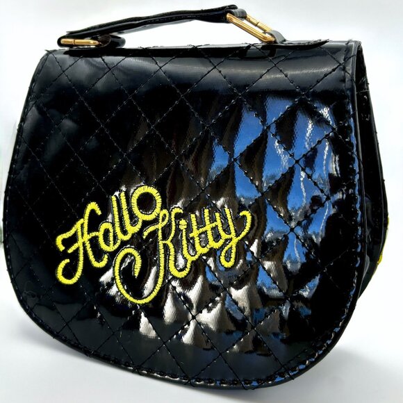 Glam Gold Black Embroidered Vinyl Hello Kitty Sanrio Crossbody Bag Purse Handbag - Picture 7 of 7
